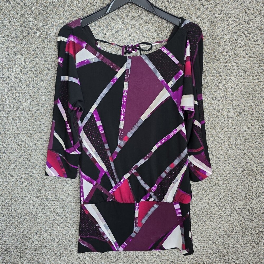 White House Black Market Top Womens Small Purple Tunic Banded Waist Blouse